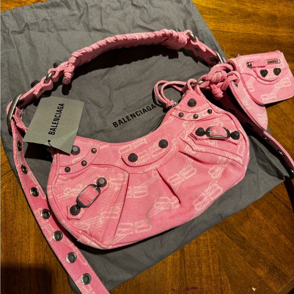 Balenciaga Le Cagole crossbody bag XS, denim Pink color